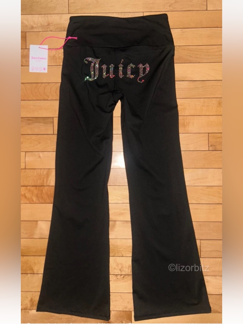 NEW ! JUICY COUTURE Sport OG Bling Logo Flare Leggings Black Size S